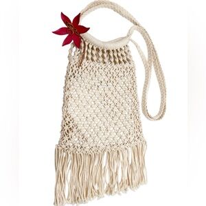 VINTAGE AMERICAN EAGLE CROCHET MACRAME CROSSBODY BAG OFF WHITE NWOT BOHO